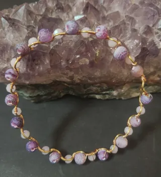 Bracciale con agata viola e cristalli rosa
