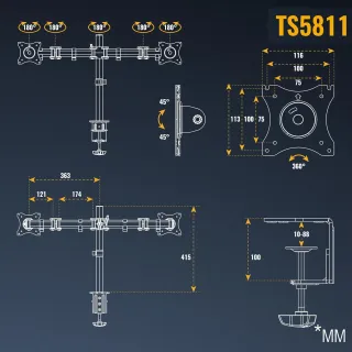 RICOO Soporte Monitor Mesa 15-27" Pulgadas (38-69cm)