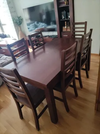 Mesa comedor extensible + 6 sillas madera