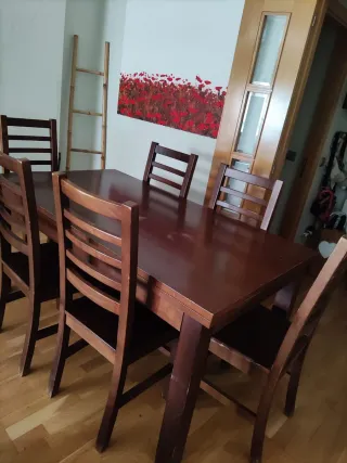 Mesa comedor extensible + 6 sillas madera