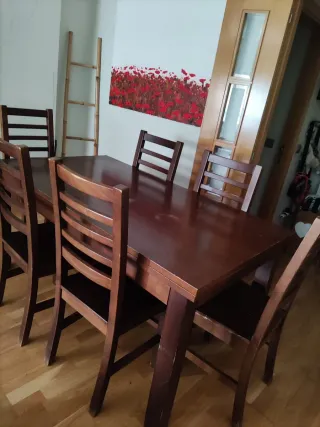 Mesa comedor extensible + 6 sillas madera