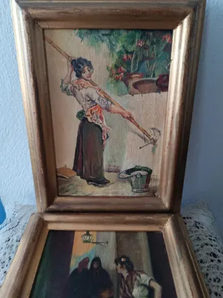 Dos cuadros antiguos escenas costumbristas