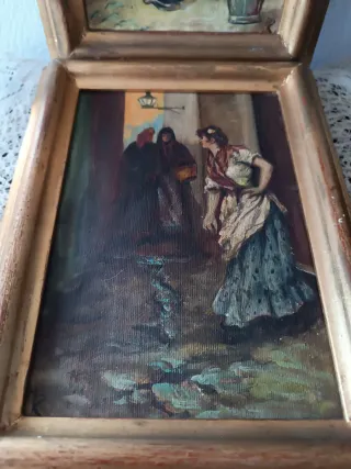 Dos cuadros antiguos escenas costumbristas