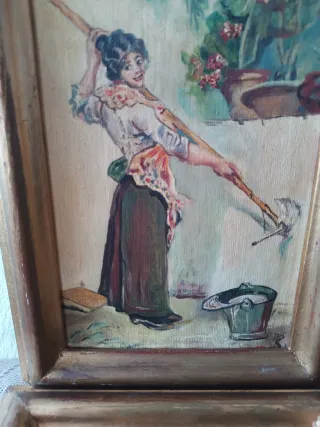 Dos cuadros antiguos escenas costumbristas