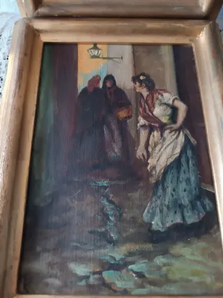 Dos cuadros antiguos escenas costumbristas