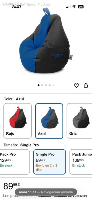 Puff Gamer Grande Negro