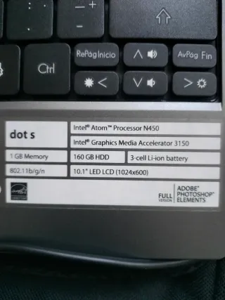Portátil dots 10 Intel Atom N450 1GB RAM 160GB HDD
