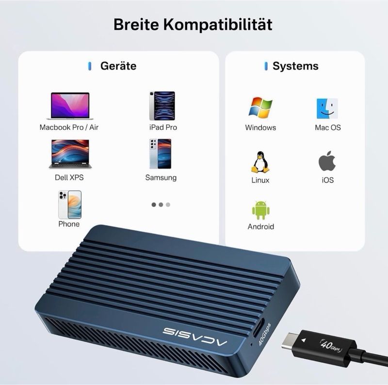 Caja SSD M.2 NVMe 40Gbps Acasis TBU405Air afbeelding 4