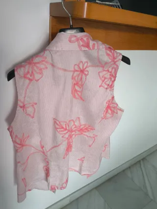 Camisa de seda 100% rosa y blanca