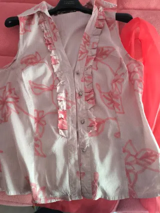 Camisa de seda 100% rosa y blanca