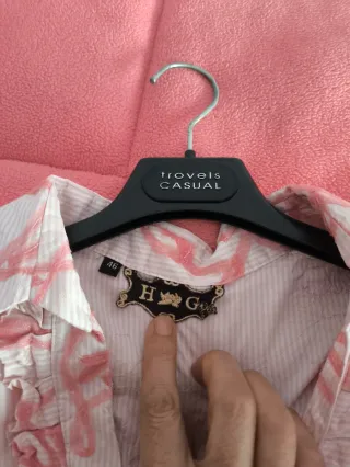 Camisa de seda 100% rosa y blanca