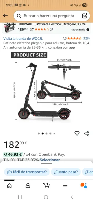 Patinete eléctrico plegable adulto