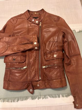 Chaqueta Cuero Massimo Dutti Marrón XS