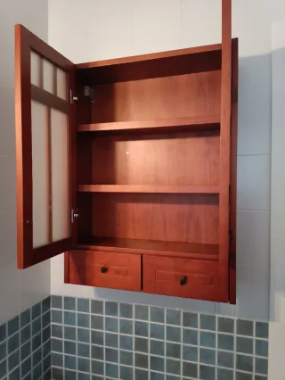 Armario baño madera y cristal