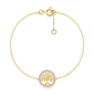 Pulsera Oro 9K Árbol de la Vida Circonitas