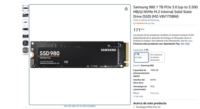 SSD Samsung 980 1TB NVMe M.2 afbeelding 2