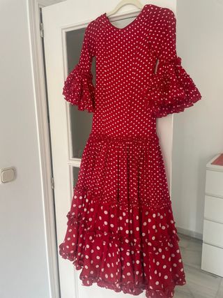 Traje Flamenca Niña La Ormiga Rojo Lunares