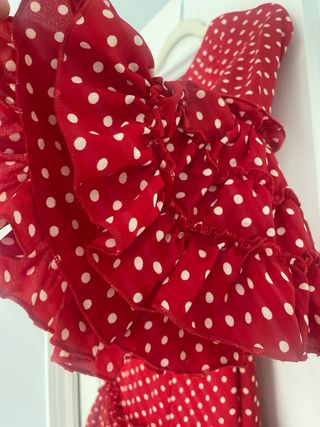 Traje Flamenca Niña La Ormiga Rojo Lunares