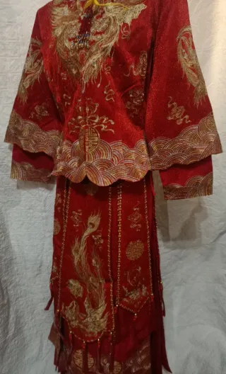 Vestido Novia Tradicional Chino Rojo Dorado