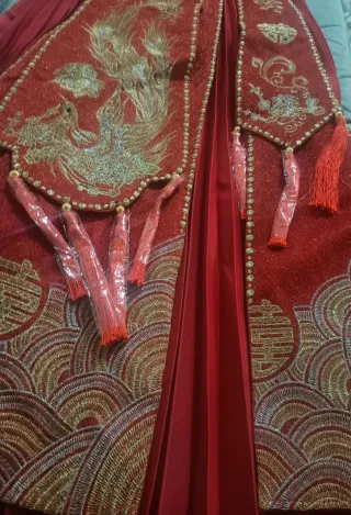 Vestido Novia Tradicional Chino Rojo Dorado