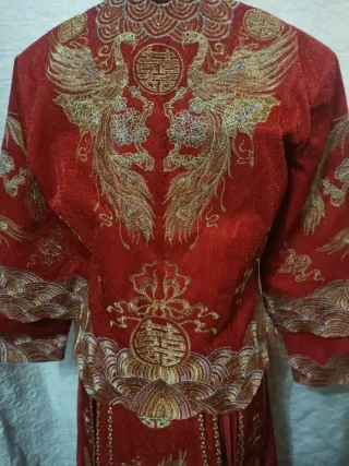 Vestido Novia Tradicional Chino Rojo Dorado