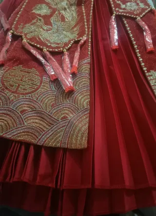 Vestido Novia Tradicional Chino Rojo Dorado