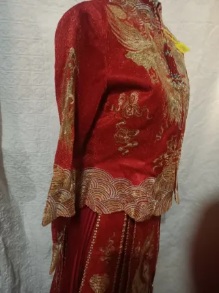 Vestido Novia Tradicional Chino Rojo Dorado