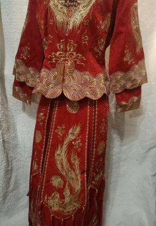 Vestido Novia Tradicional Chino Rojo Dorado