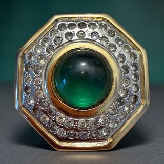 Spilla vintage cristalli e pietra verde oro