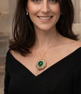 Spilla vintage cristalli e pietra verde oro