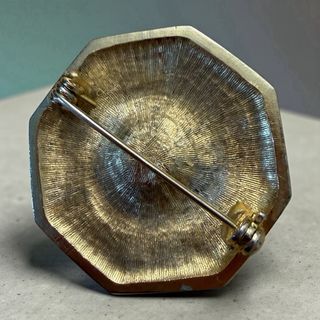 Spilla vintage cristalli e pietra verde oro