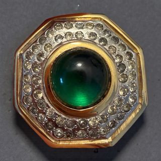 Spilla vintage cristalli e pietra verde oro