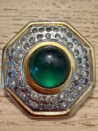 Spilla vintage cristalli e pietra verde oro
