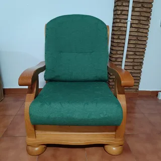 Sillón individual madera y tela verde