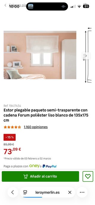 Estor plegable paqueto blanco 135x175