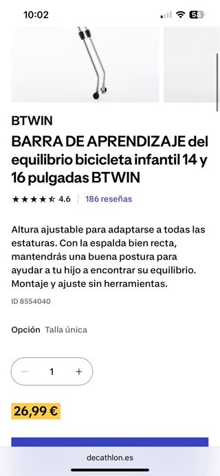Barra aprendizaje equilibrio bicicleta infantil