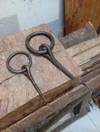 Pareja de amarraburros de forja antiguos