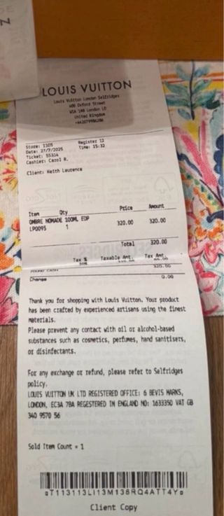 Louis Vuitton Ombre Nomade Perfume Negro Dorado