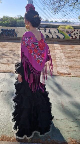 Traje Flamenca Negro Plumeti Talla 36