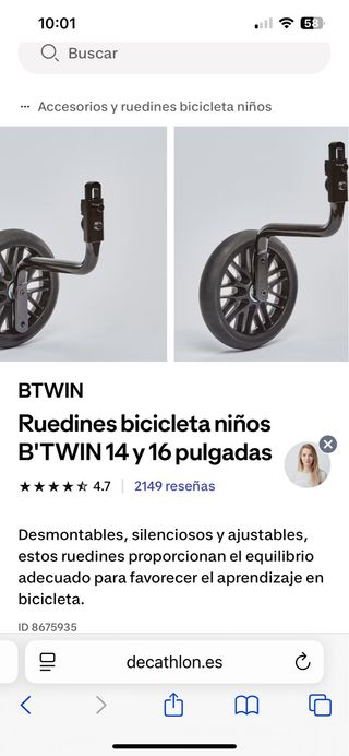 Ruedines B'TWIN 14 y 16 pulgadas