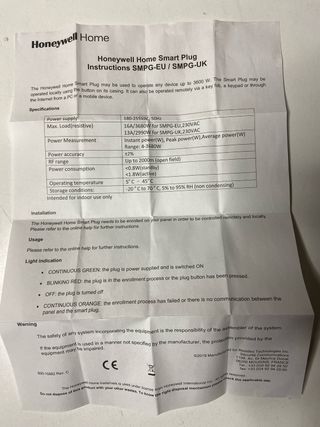 : Enchufe Inteligente Honeywell SMPG-EU