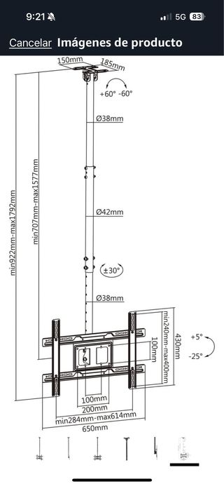 Soporte TV Techo 33-80 Pulgadas