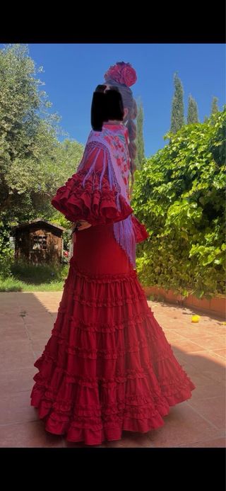 Traje Flamenca Talla S Rojo Volantes