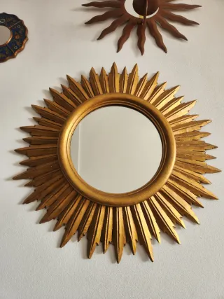Espejo Sol Antiguo Madera Dorado