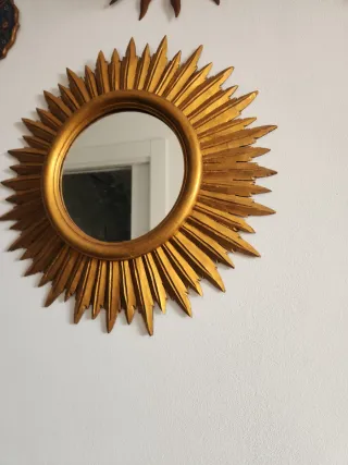 Espejo Sol Antiguo Madera Dorado