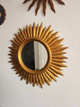 Espejo Sol Antiguo Madera Dorado