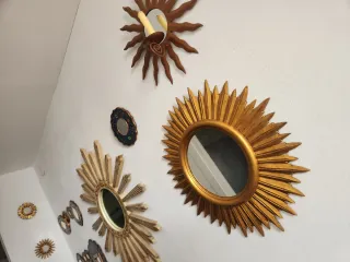 Espejo Sol Antiguo Madera Dorado