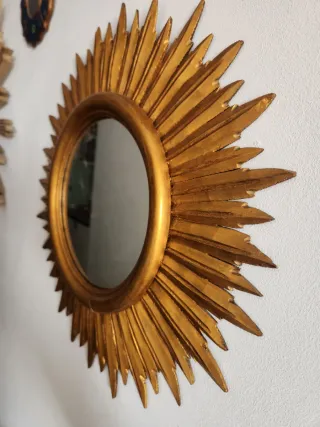 Espejo Sol Antiguo Madera Dorado