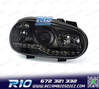 FAROS VOLKSWAGEN VW GOLF 4 LUZ DIURNA LED FONDO NEGRO