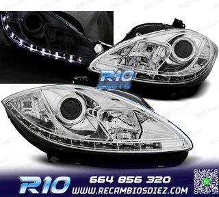 FAROS PARA SEAT LEON Y ALTEA 09-12 LUZ DIURNA FONDO CROMO